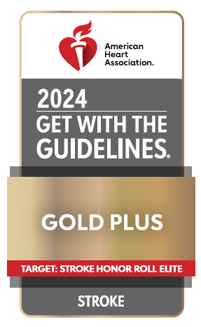 American Heart Association 2024 | Get With the Guidelines | Gold Plus | Target: Stroke Honor Roll Elite | Stroke